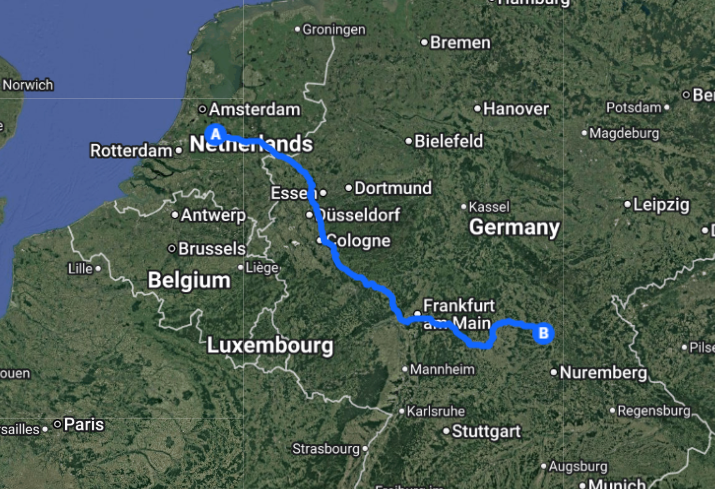 Route Utrecht naar Rotherborg ob der Tauben